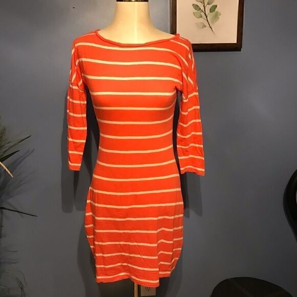 Express Coral & White Striped Half Sleeve Dress XS - Picture 9 of 11
